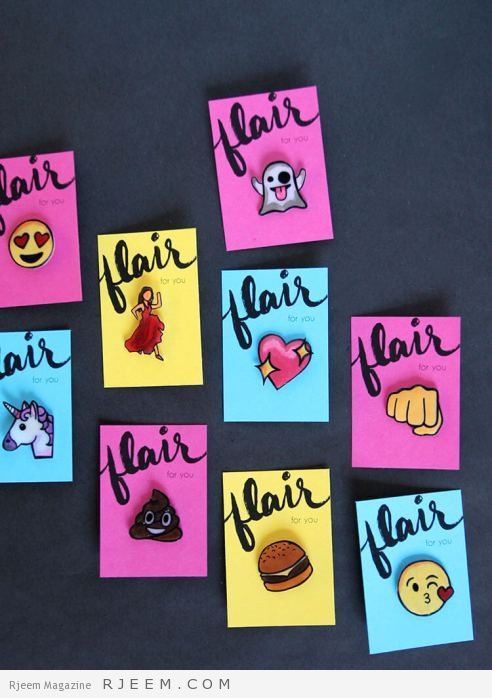 Make your own emoji lapel pins from shrink plastic. So fun to make, wear, and gift! Free printable cards for gifting.