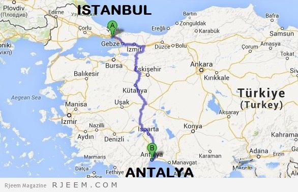 المسافة بين اسطنبول وانطاليا