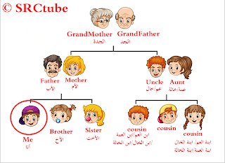 شجرة عائلة صغيرة بالأسماء الإنجليزية والعربية فى شكل صور